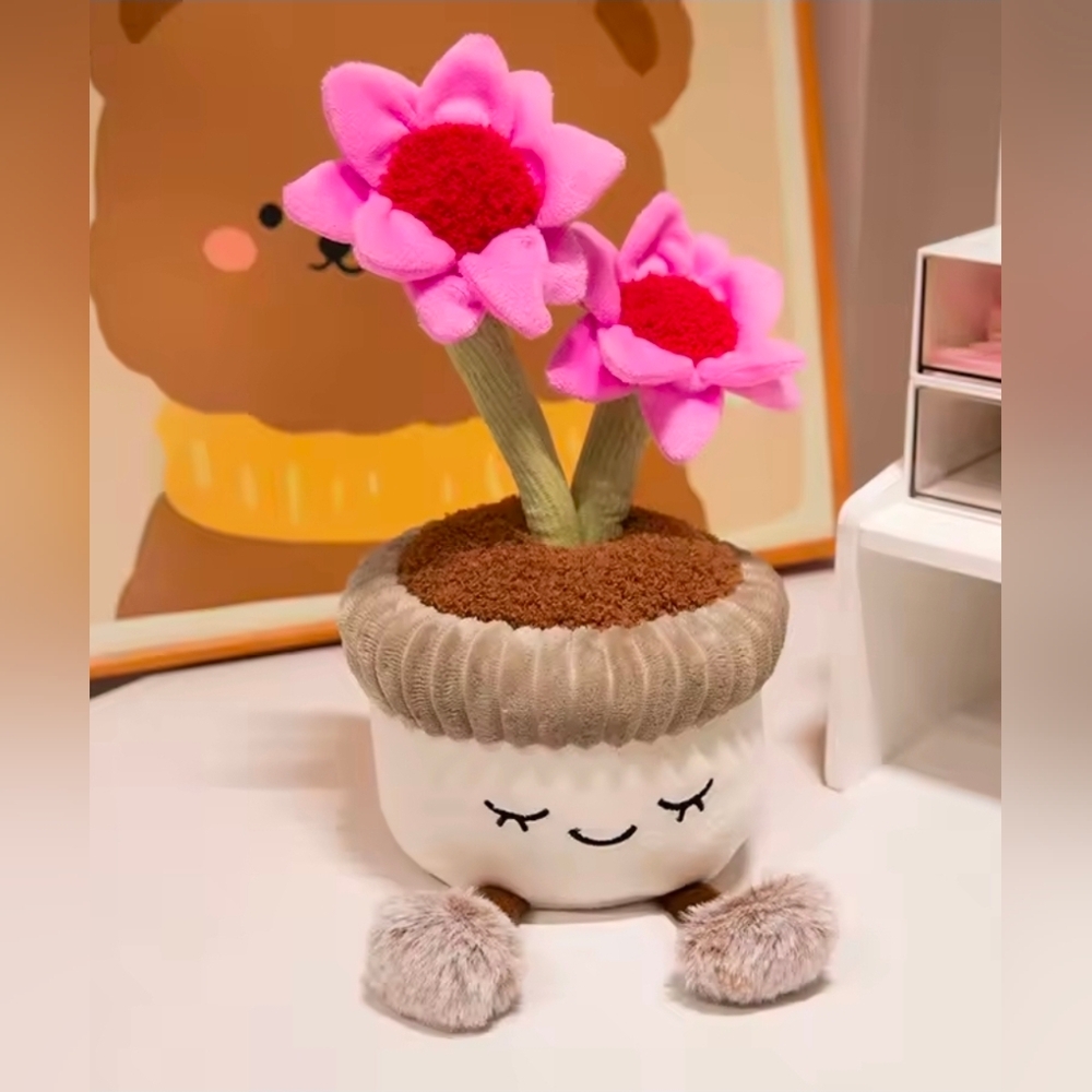 New Adorable Large Plush Cactus Pink Flower Plant Doll Home Accent